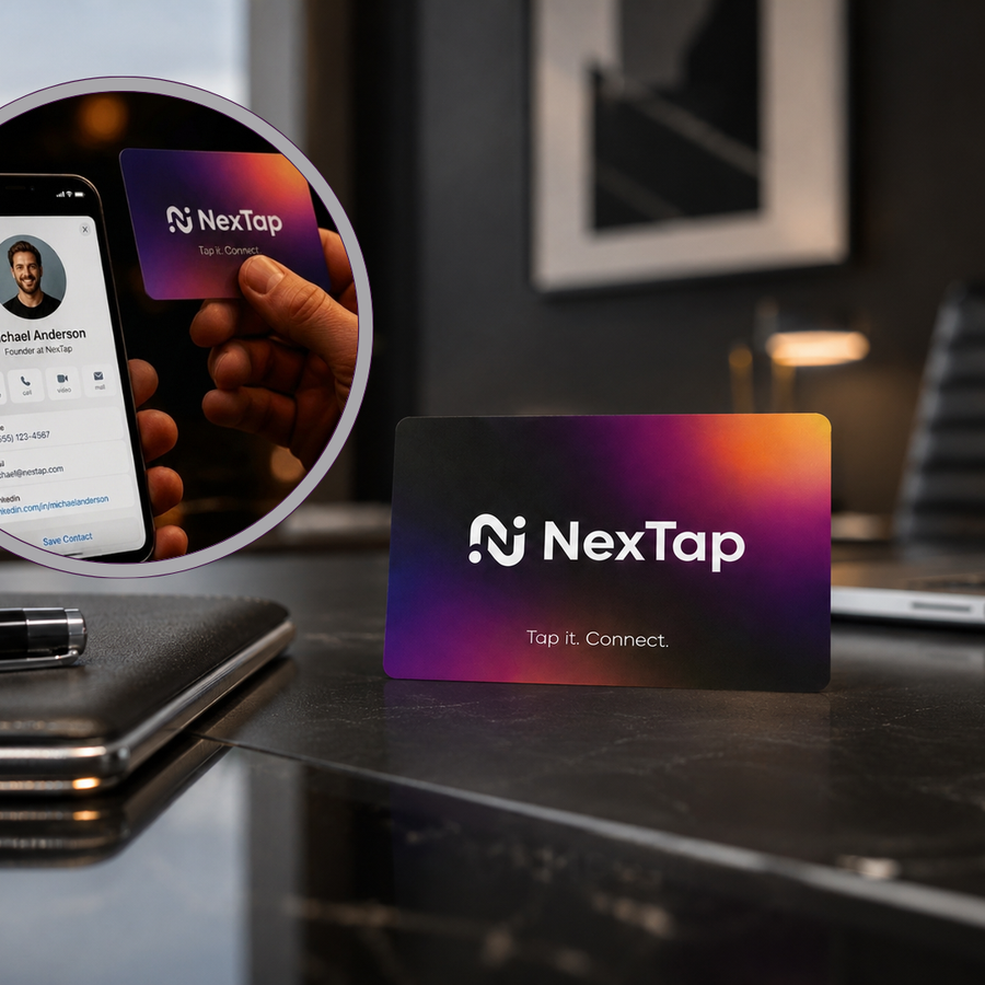 NexTap — carte de visite NFC sur bureau premium