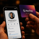 NexTap — profil de contact affiché sur téléphone après un Tap